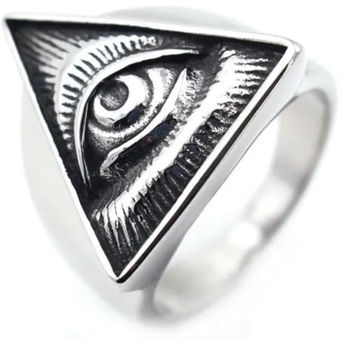 Herrenring „Illuminati Triangle All Seeing Eye of Providence“ für Herren, Größe 7–15–12, Silber