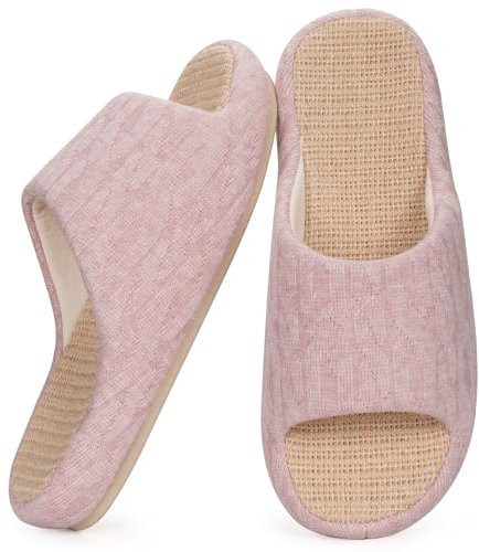 Eagsouni Pantofola di Lino da Donna in Memory Foam Comode l'interno Pantofole accoglienti Tranquillo Ciabatte da casa, Rosa, 37/38 EU, Etikett 38-39