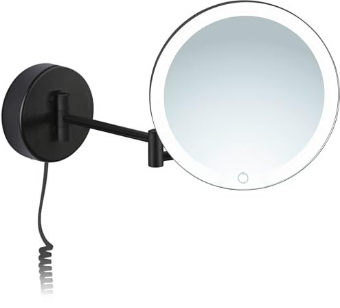 Libaro LED beleuchteter Kosmetikspiegel Ravenna Vergrößerungsspiegel rund 7-Fach Vergrößerung Schmink-Spiegel mit Beleuchtung Wandmontage Dimmer Auto-Off Kabel Rasierspiegel mit Licht (schwarz)