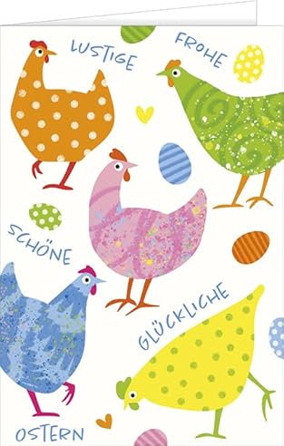 Hanra Osterkarte mit Hühnern und lustigen Text, schlichte Osterkarte, Ostern, Osterkarten, 11,5x17 cm