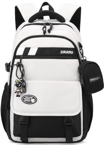 Amythe 2025 Schulrucksack Jungen Teenager, Groß Rucksack Schule Lässiger Oberstufe Schulranzen Wasserabweisend für 15.6 Laptop, Schultasche 27L-Schwarz+Weiß