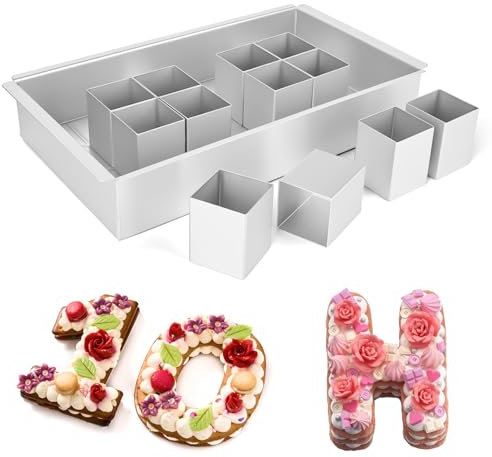 Rzspher Backform Zahlen, DIY Zahlen Backform und Buchstaben, Verstellbare Zahlenbackform Aluminium für DIY Backen Formen Set, Hochzeit Geburtstag Taufe