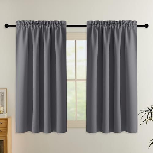 PONY DANCE Rideaux Occultant - Rideau Passe Tringle Tenture Opaque Décoration de Petite Fenêtre Chambre Placard/Porte/Cuisine, Chaque :L140 x H145cm, Gris, Lot de 2