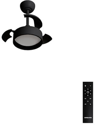 CREATE / WIND CLEAR LAMP/Ventilador de techo con luz negro con mando / 40W, Silencioso, Ø55 cm, 6 velocidades, aspas retráctiles, programable, función verano-invierno, luz led 3 temperaturas