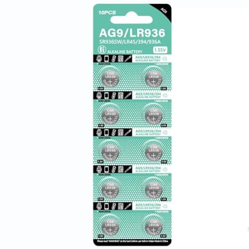 LR45 LR936 Batterien AG9 Akku 194 394 1,5 V Alkaline Knopfzelle (10 Count)