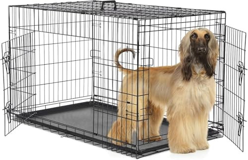 Dog Crate, large Medium Dog Cage with 2 Doors and Removal Tray Folding Metal Pet Training Cage Animal Carriere (48inch)