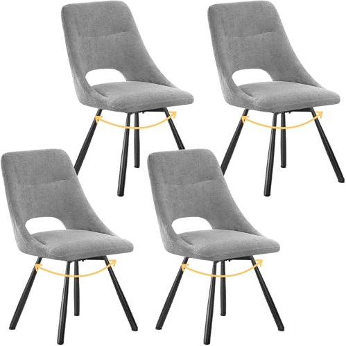 ANVOFONG Esszimmerstühle Drehbar 4er Set, 180°Drehbar, Drehbare Stuhl, Kaschmir-Baumwolle mit Schwarzem Metall Beine, für Esszimmer, Küche, Wohnzimmer, Gray