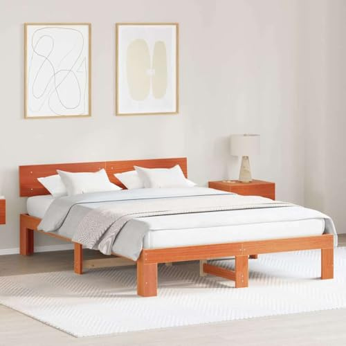 vidaXL Bettrahmen Wachsbraun 140 x 200 cm Massives Kiefernholz