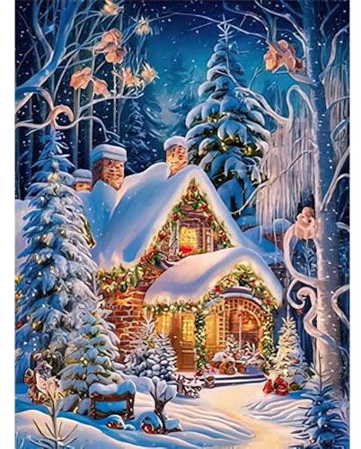 RICUVED Winter Dorf Diamond Painting,5D Weihnachten Diamant Painting Bilder Erwachsene Diamond Painting Kinder, Full Drill Diamond Art Diamant Malerei Bilder für Home Dekor 30x40cm