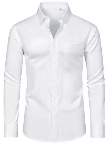 Mens Long Sleeve Shirts 4-Way Stretch Regular Fit Button Down Dress Shirt | Stretchy Formal Business Shirts, Wrinkle-Resistant Comfort, for Work Office Daily Outfit, Wedding Dinner Party, with Pocket