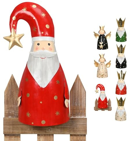 NETPROSHOP Weihnachtsdeko Zaunhocker König Engel Weihnachtsmann Zaunfigur Höhe ca. 22 cm Metall, Auswahl:Nikolaus