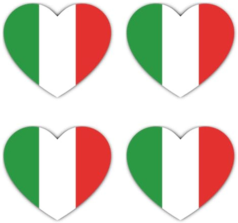 Aufkleber: 100 mm, 4 Stück - Herz Aufkleber Italien Flagge Set Vinyl 100 mm 4er Pack wetterfest Auto Laptop Helm