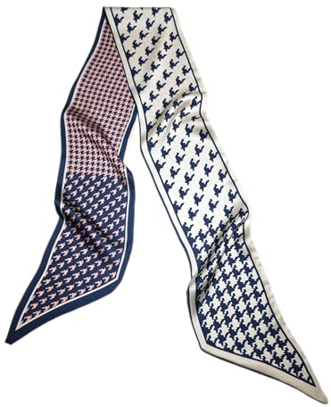 GIMIRO Écharpe élégante en soie léopard, polyester, marron/beige avec bordure contrastée, 145 x 13 cm, Bleu marine, rose, blanc, long