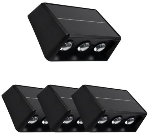 LUXULA 4 Stück Solar LED Wandleuchte außen Up/Down 3-flammig, CCT, IP54 | 3000K 4000K 6500K, IP54, mit Akku und Solarpanel, 90° Abstrahlwinkel, Gartenleuchte kabellos für Haus, Garten und Terrasse