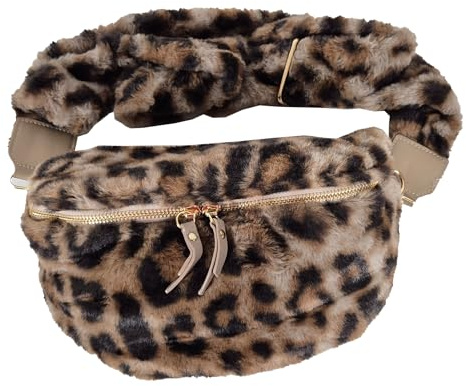 Einkaufszauber Kunstpelz Fell Gürteltasche Leopard - Bauchtasche Hüfttasche Crossover