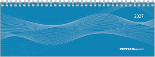 Tisch-Querkalender Profi blau 2027: Wochenkalender 30x11 cm mit 1 Woche auf 2 Seiten, Notizblatt, Zeiteinteilung 8-21 Uhr, Monatsregister & Ringbindung für Büro & Homeoffice