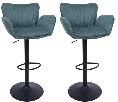 Mendler 2er-Set Barhocker HWC-M67 Stoff - grün Fuß schwarz | Drehstuhl, Barstuhl, Armlehne, Fußablage, drehbar Eisen