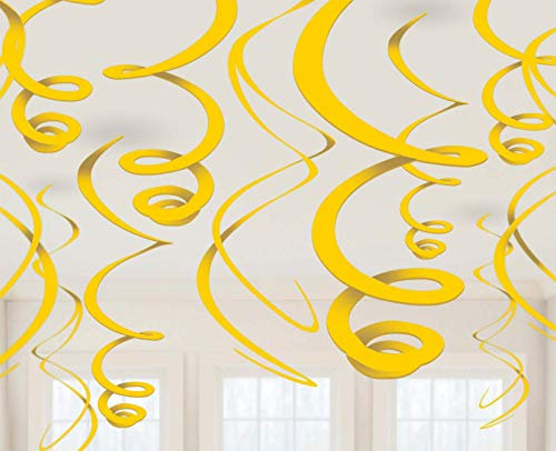Amscan 67055-09-55 - Deko-Spiralen, 12 Stück, circa 55,8 cm, gelb, Party, Hängedekoration