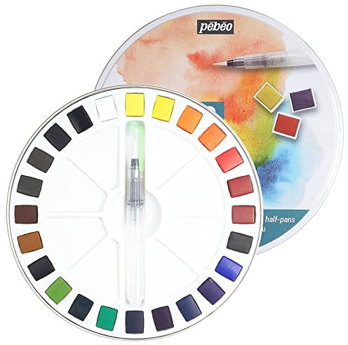 Pébéo -caja fina acuarela redonda enmetal 24 medias cubos -caja pintura acuarela Pébéo -KitWatercolorPalette (el embalaje puede variar)