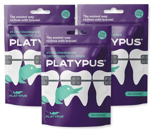 Platypus Dental Floss Sticks, Suitable for Cleaning Brace Bridges, to keep Teeth and Gums Clean, Suitable for Tooth Floss on the Go 3 x 30 Pack