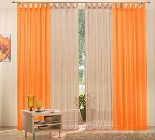 Gardinen Set, 2 x Schlaufenschal Voile, transparent, 245x140, Orange, 2 x Schlaufenschal Voile, transparent, 245x140, Sand, 6100061000
