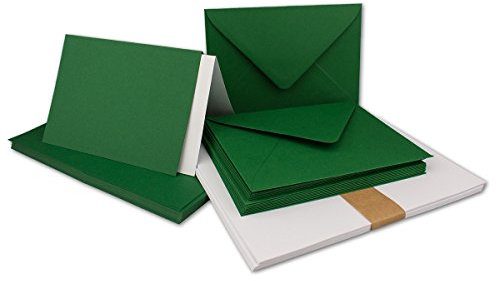 50x Faltkarten SET DIN A6/C6 mit Brief-Umschlägen in Dunkel-Grün - inklusive Einleger - 14,8 x 10,5 cm - Premium Qualität - FarbenFroh