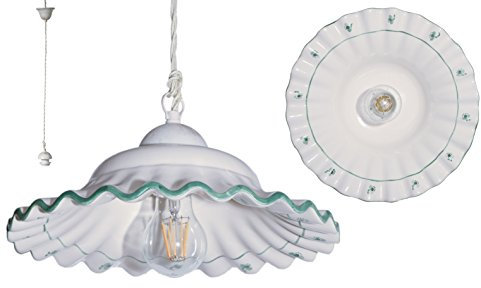 VANNI LAMPADARI - Lampadario a Sospensione Agnese- Lampadario Camera da Letto in Ceramica- Lampadario Soggiorno Decorato a Mano- Lampadario Cucina, Bagno- Diametro 30 cm- Verde