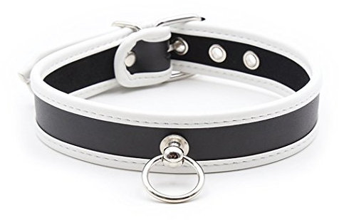 Boowhol Halsband O-Ringe Fesseln Erotik Halsbänder Leder Sex-Spielzeug - BDSM Bondage (Schwarz-Weiss)