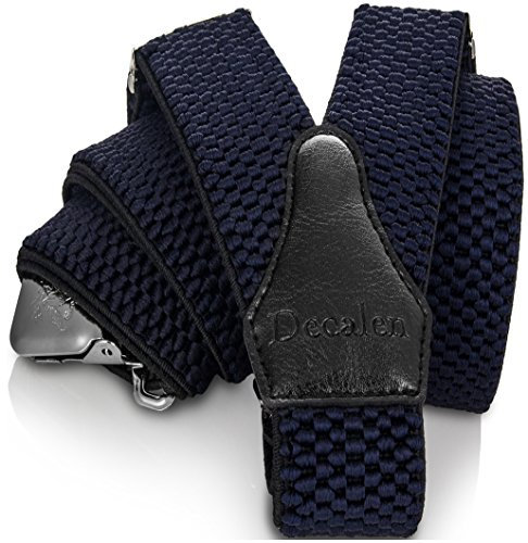 Decalen Hosenträger für Herren breit extra starken 4 cm mit 3er Clips Y Form Lang für Männer und Damen Eine Größe Passt Alle Verschiedenen Farben (Marineblau)
