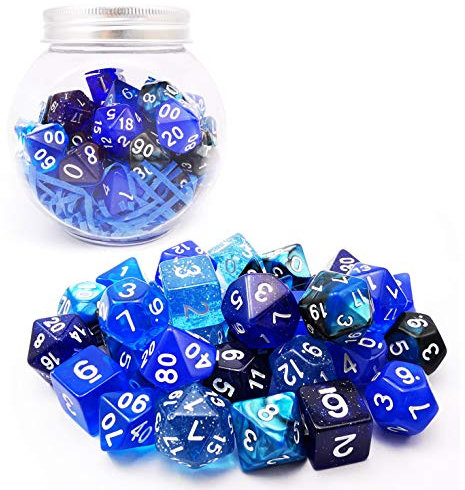 Bescon RPG Dice Set 35pcs Ocean Blue Set, DND Role Playing Game Dice 5X7pcs