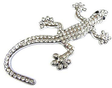 1 Stücke Auto Metall Abzeichen Emblem 3D Gecko Strass Kofferraum Auto Logo Aufkleber Aufkleber Für Die Meisten Autos (Silber)