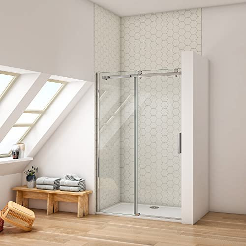 Ducha Casa 125x195cm Mampara ducha frontal corredera dos hojas(una corredera y una fija), 6mm cristal templado, marco de aluminio cromado
