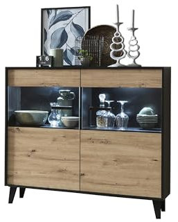 ARTITA 081 Highboard = Farbe:Braun/Schwarz - Modern - Wohnzimmerschrank - Schrank - Beistellschrank - B/H/T: 125,3 x 117,3 x 39,3