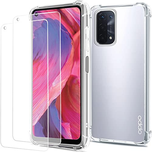 Coque pour Oppo A54 5G/A74 5G avec 2 Pièces Protection Écran en Verre Trempé, Transparent Étui de Protection en Antichoc,Mince Souple TPU Bumper Housse-6.5 Pouces-Transparente,Pas pour A54 4G/A74 4G