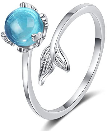 ANNAHEART Silber Ringe für Damen 925 Mondstein Ring für Damen Verstellbar Delfin Funky Rings Verlobungsring Paar Silberring Damen 925 Eheringe Trauringe Memoirering Schmuck (Silber)