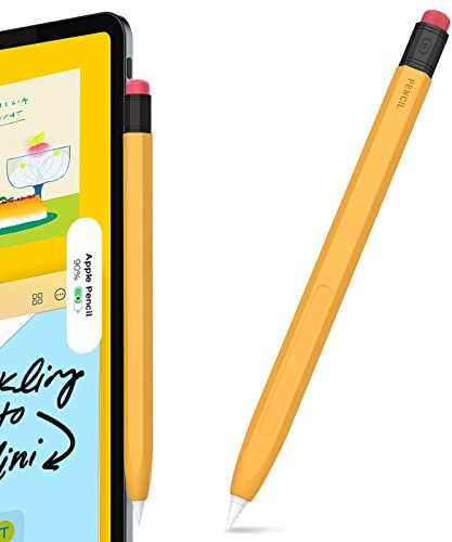 AhaStyle Classic Pencil Case for Apple Pencil 2nd Gen & Pro, Silicone Protective Sleeve, Compatible with Magnetic Charging and Double Tap (Yellow)