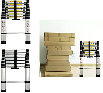 Mehrzweck-Klapp-Teleskop-Trittleiter, Ausziehbare Dachbodenleitern, Einziehbare Leiter, Leichte Aluminium-Trittleiter zum Streichen von Wänden, Reinigen von Dachrinnen, Maximale Höhe 3,8 m