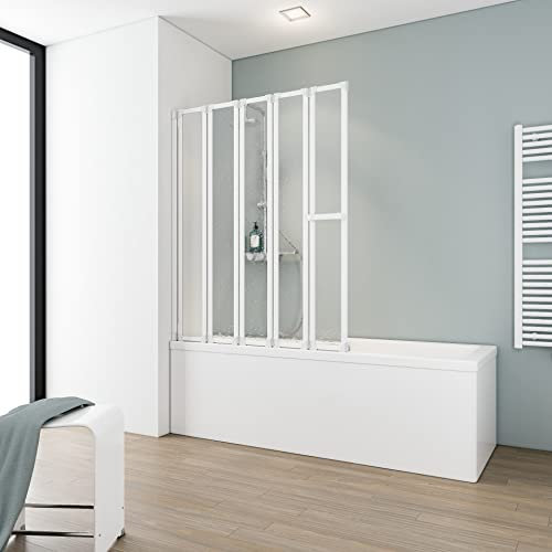 Schulte pare-baignoire 115 x 140 cm, 5 volets (28+3x22+21), profilé blanc, écran paroi de baignoire, rabattable pivotant, 180° contre le mur, verre synthétique acrylique 3mm, joint d'étanchéité