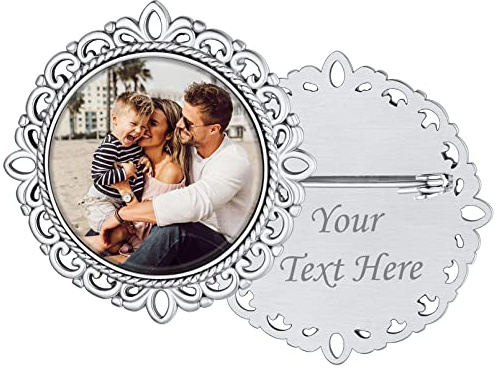 Custom4U Personalisierte Foto Brosche Edelstahl Memorial Broschen & Anstecknadeln für Damen Silber/Gold/Schwarz Anstecknadel Hochzeit Frauen Broschen Clips für Kleidung Modeschmuck Geschenk