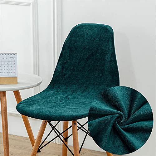 Chickwin Schalenstuhl Bezug, Verdicken Samt Einfarbig Stuhlhussen Stretch 6er 4er 2er Set, Waschbar Elegant Küche Stuhlbezug Elastischer Stuhlbezüge Für Hochzeit, Hotel Deko (6 Stück,dunkelgrün)