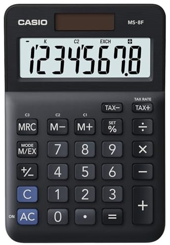 Casio Tischrechner MS-8F, 8-stellig, Steuerberechnung, Währungsumrechnung, Vorzeichenwechsel, Solar/Batteriebetrieb