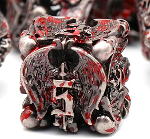 DND Würfel Set, Dungeons and Dragons Würfel Set Metall Spielwürfel HNCCESG Hohle Engel D&D Würfel Polyedrische Würfelset für Pathfinder MTG RPG DND Dice Set W20 W12 W10 W8 W6 W4 (Engel Spritzte Blut)