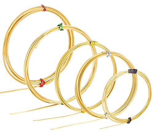 BENECREAT 5 Rolls Assorted Dead Soft Square Brass Wire, 17/18/20/22/26 Gauge Square Craft Wire for Jewelry Necklace Bracelet Making and Handmade Project, 42.6Ft/13M in Total