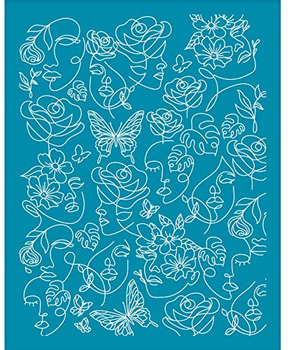 OLYCRAFT 10x12.7cm Blume Gesicht Ton Schablone Schmetterling Seide Bildschirm Schablonen Rose Seide Bildschirm für Polymer-Ton Sommer Mesh Schablonen Transfer waschbar Monstera für Schmuck Machen