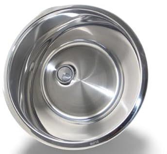 Spülbecken Rund Campingspüle Waschbecken Reisemobil Imbisswagen mit Edelstahl Abfluss (90° Winkel) Camping… (Anschlussdurchmesser 25mm, Medium 350 mm Ø 140 mm Tiefe)