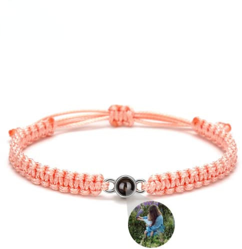 jifu Personalisiertes Projektions Armband mit Foto,Personalisierter Armband für Damen Herren, Maßgeschneidertes Armband mit Bild im Stein，Projektion Armband Foto (Pink SR,One Size)