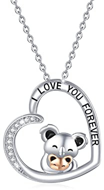 REDSUN Silber Koala Mutter Tochter Herz Halskette 925 Sterling Silber Tier Bär Kette Unisex Damen Frauen Mütter Töchter Geschenke