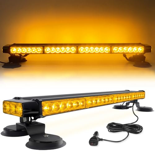 68 CM 54 LED Barre Lumineuse Clignotante Stroboscopique Barre d’éclairage de Secours Avec 4 Supports Magnétique pour la sécurité du Toit des camions de Voiture (Ambre, 12-24V)