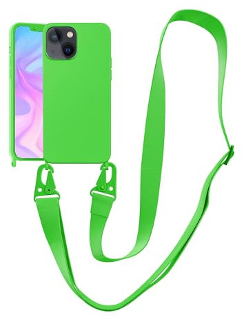 Custodia per cellulare compatibile con Apple iPhone 15, in nylon, con tracolla in morbido silicone TPU, con cordoncino da appendere, custodia protettiva con elegante cinturino (verde chiaro)