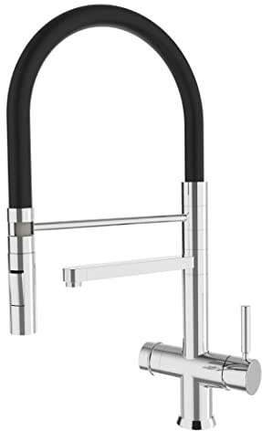 Shurity 360 Rubinetto da cucina con Doccetta in gomma 3 vie 3/8” (Cromo/Nero)